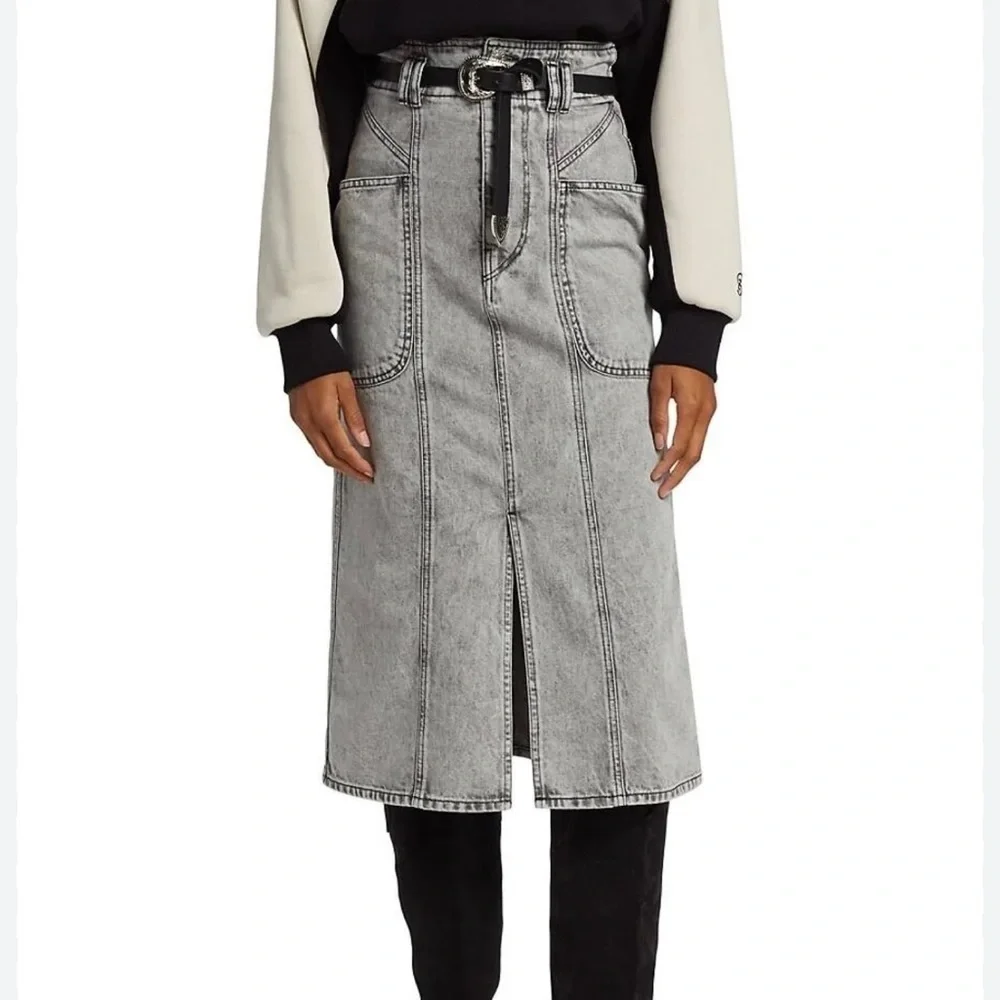 New Isabel Marant Étoile Toria Denim Skirt in Light Grey Size 34